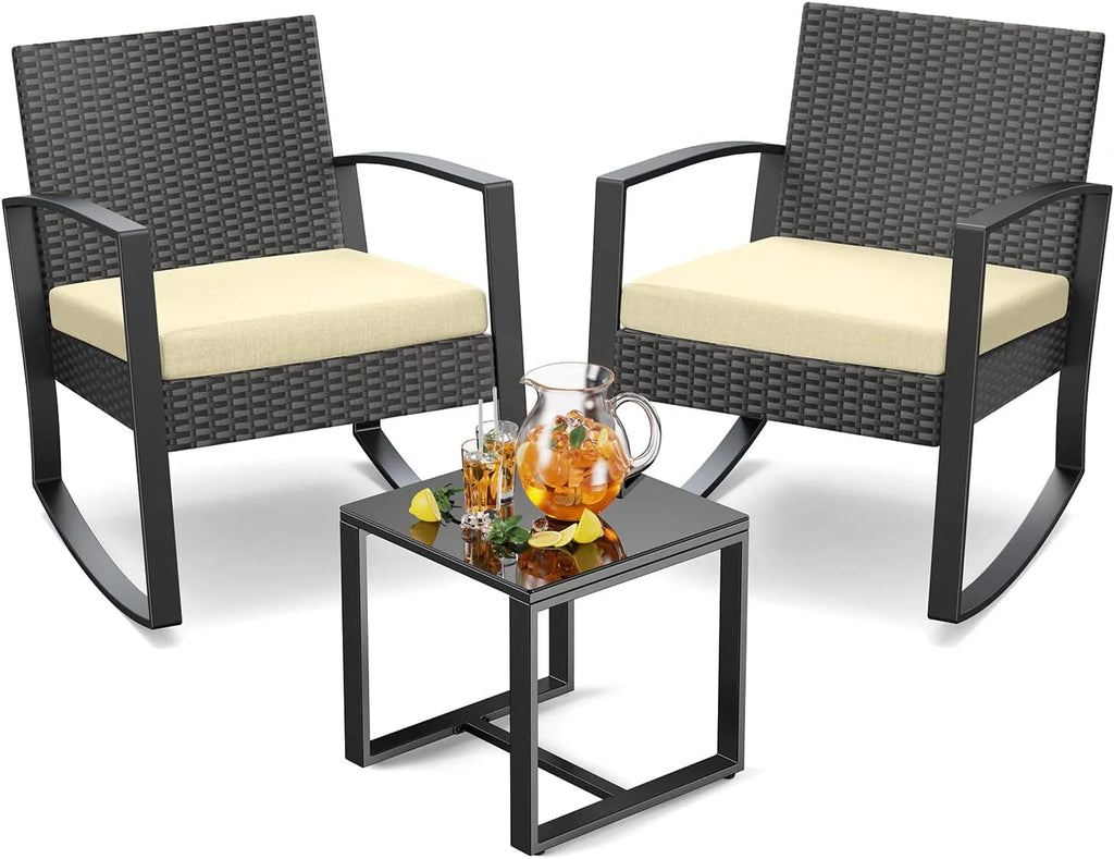 3-Piece Patio Wicker Chairs Set with Glass Coffee Table J63854