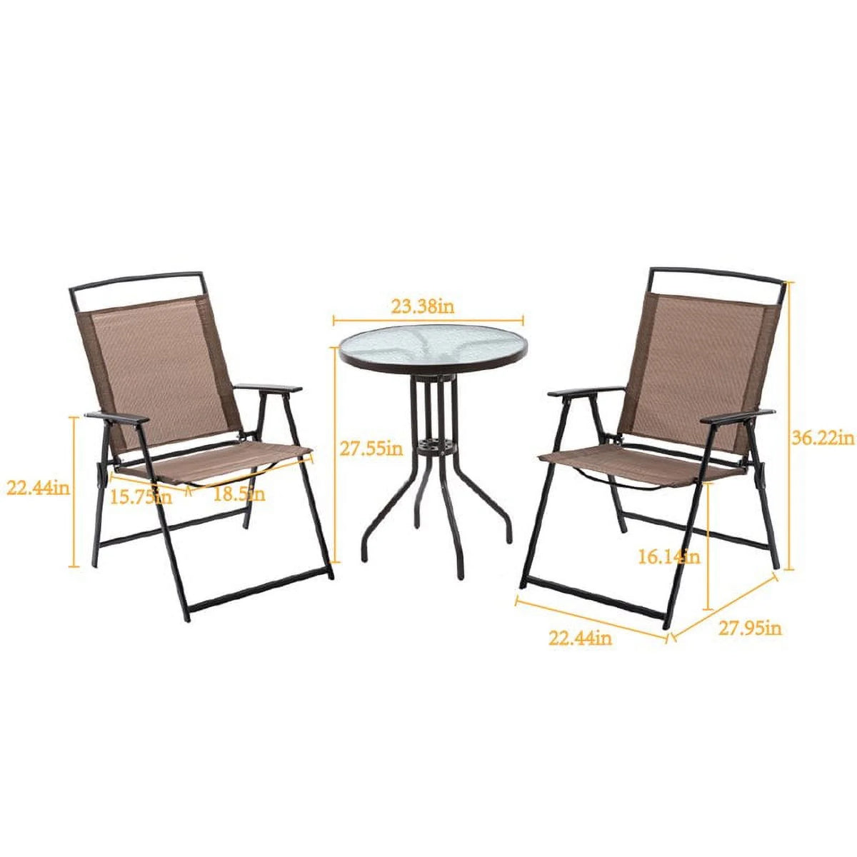 Metal Patio Bistro Table and Folding Chairs Set of 3 Brown P487