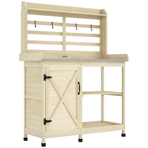 Wooden Potting Bench Table with Storage Cabinet I4846