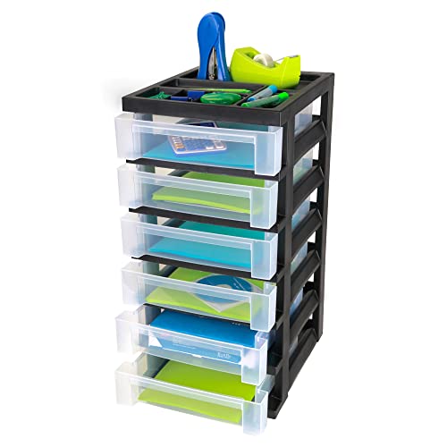 Medium Plastic Storage Cart, 6 Drawers, Black M82635