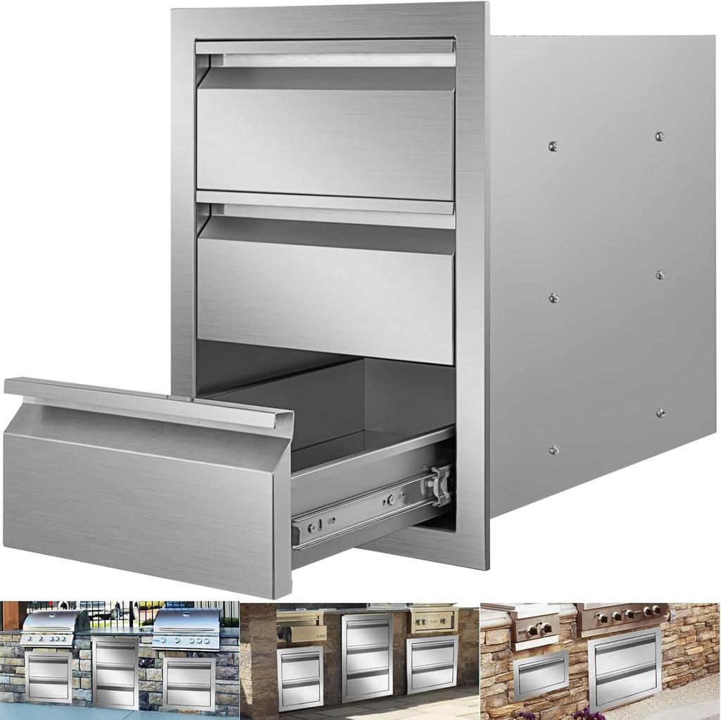 14 x 18 x 16 Inch SUS 304 Stainless Steel Double Access Drawers Y87967