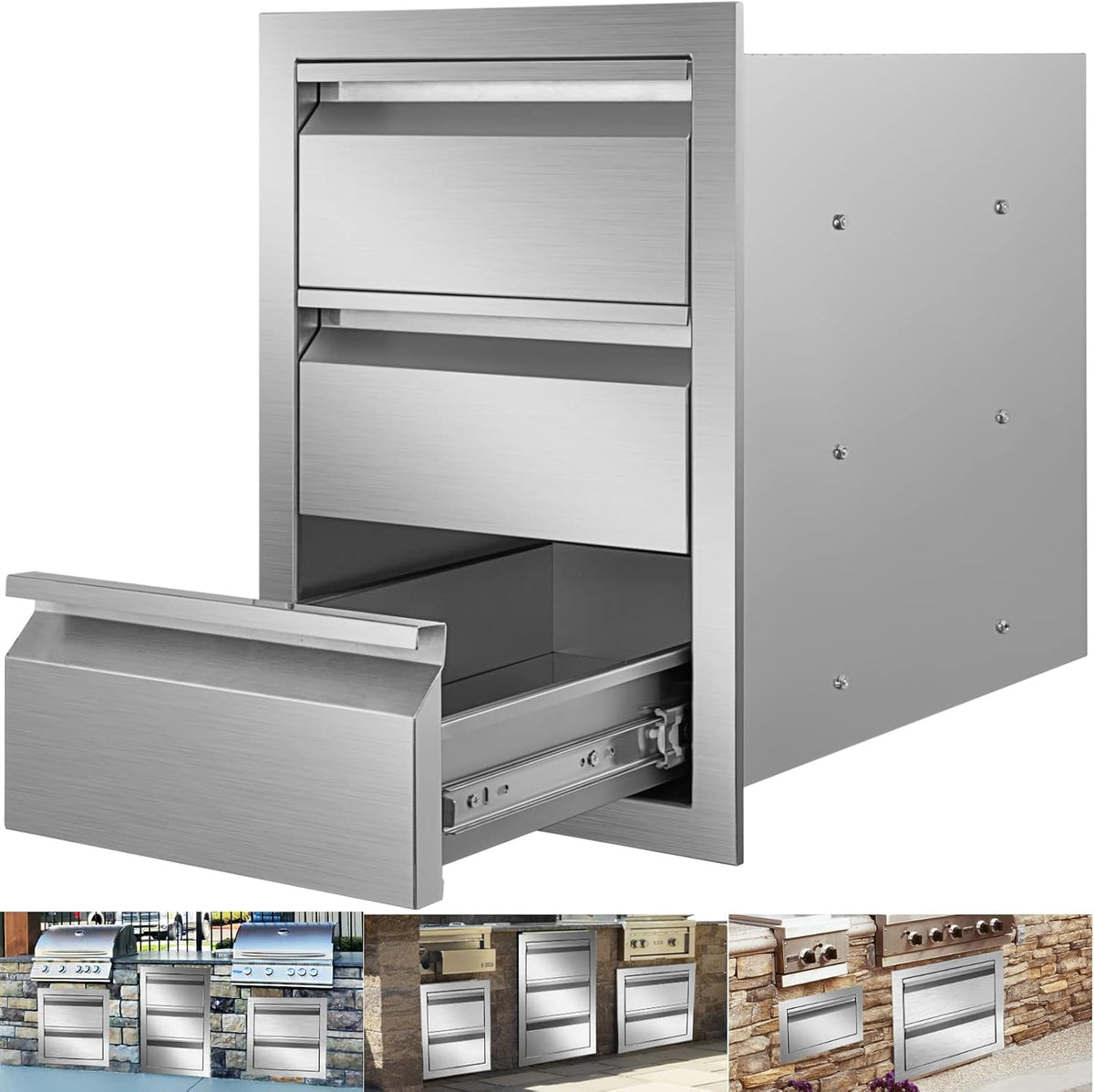 14 x 18 x 16 Inch SUS 304 Stainless Steel Double Access Drawers Y87967