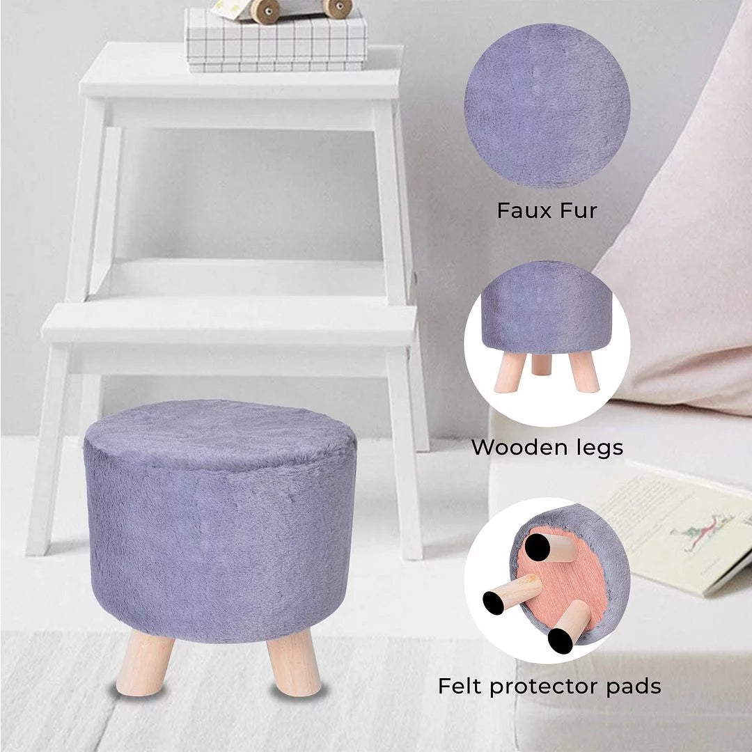 Grey Round Faux Fur Ottoman Foot Rest Stool I1805