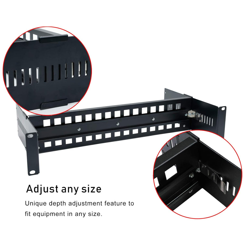 19 Inches Adjustable DIN-Rail Rack Mount Bracket 2U Black J810