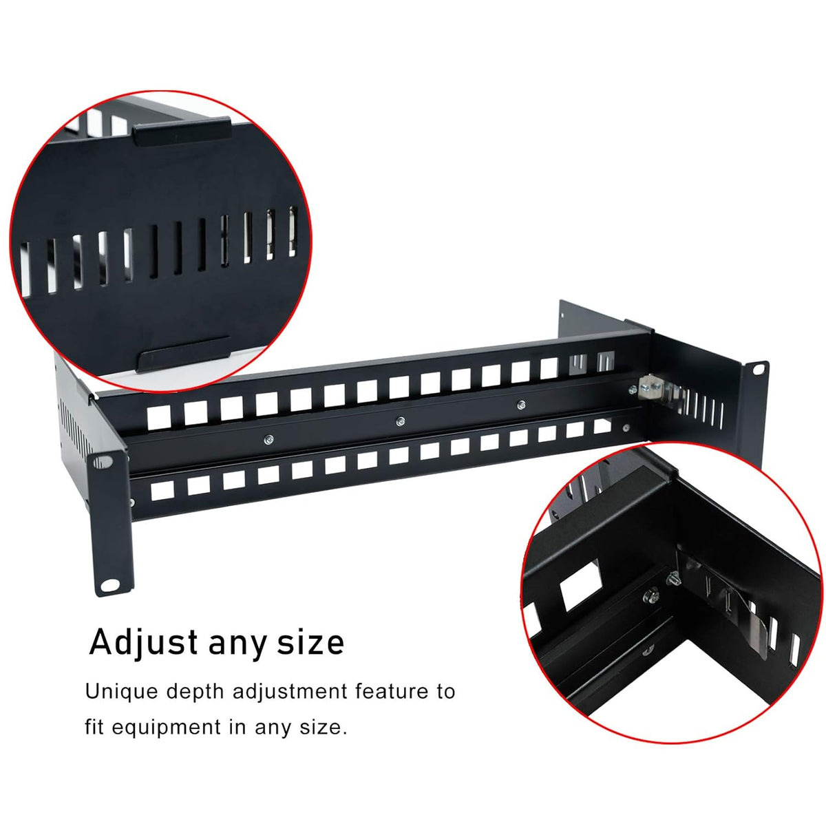 19 Inches Adjustable DIN-Rail Rack Mount Bracket 2U Black J810
