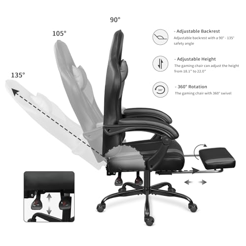 Black Red Gaming Chair with Footrest and Massage Lumbar Support V2961