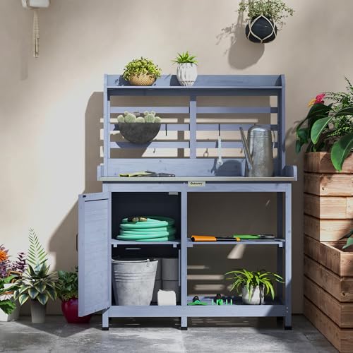 Wooden Potting Bench Table with Storage Cabinet I4846