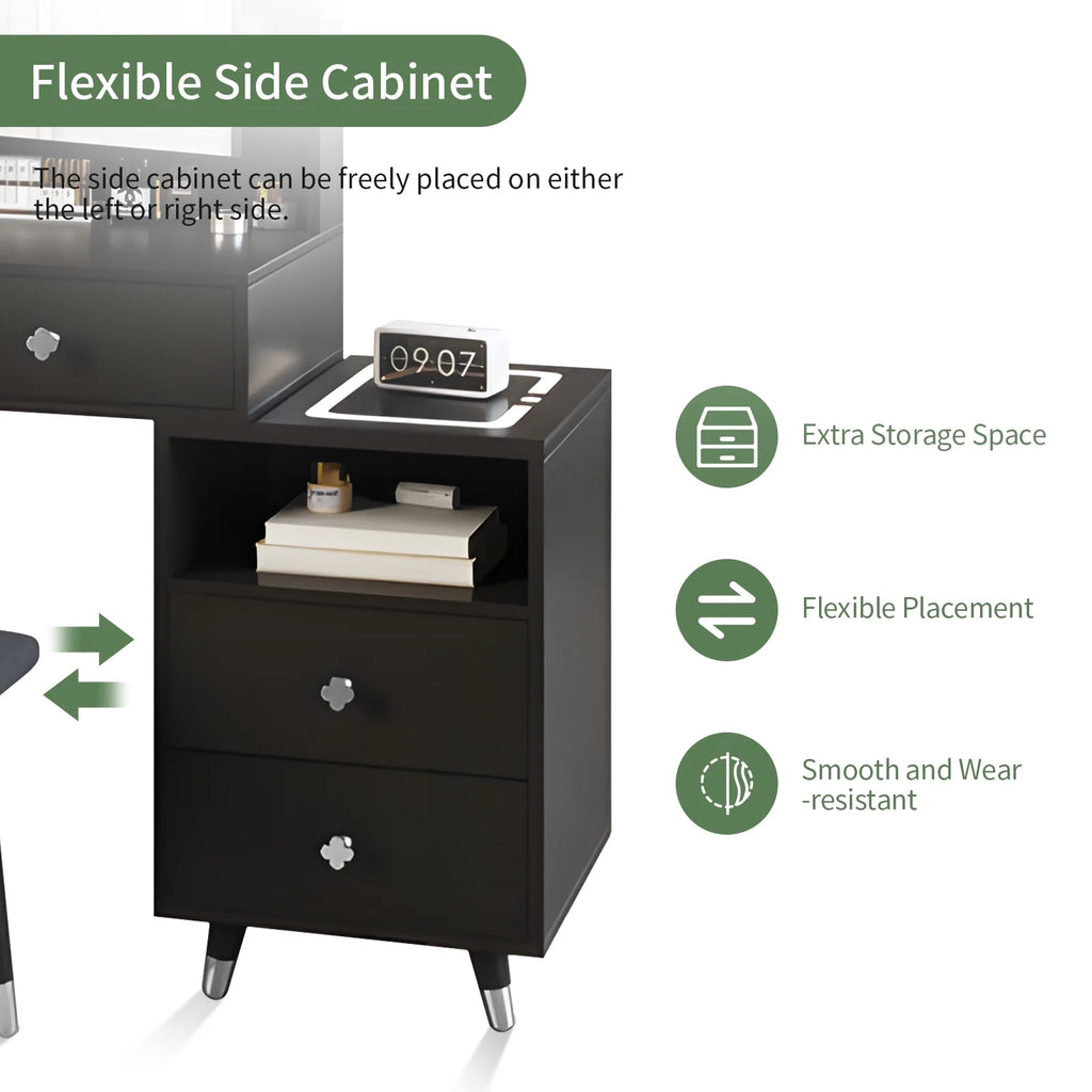 Black Dressing Table with Lighted Mirror, 4 Drawers and Stool W97092