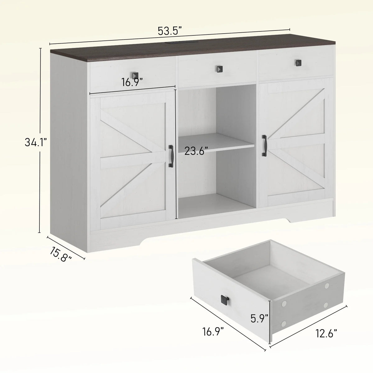 White 53" Wood Coffee Bar Cabinet with 3 Drawers L86742