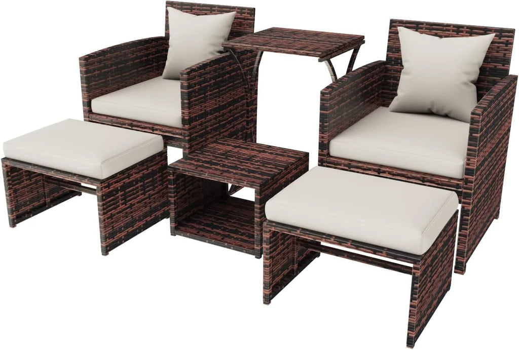 5 Piece PE Wicker Patio Conversation Set with Cushions W72658