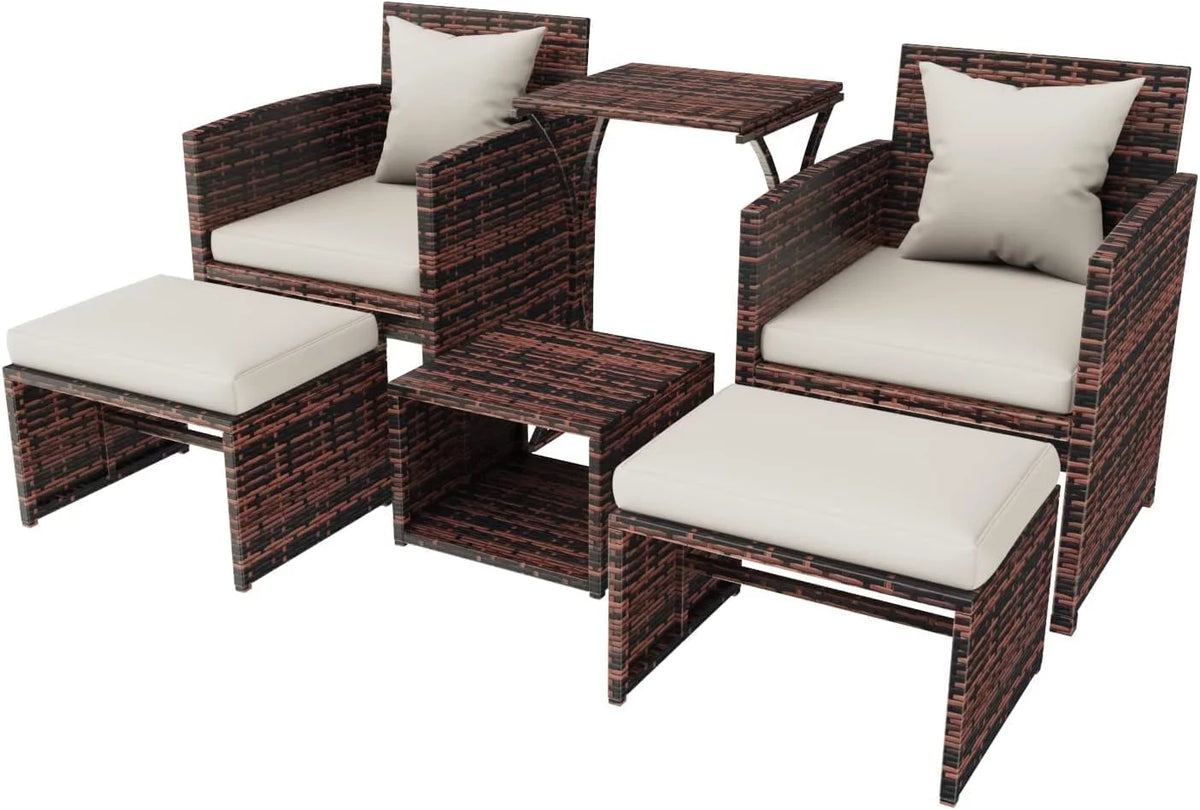 5 Piece PE Wicker Patio Conversation Set with Cushions W72658