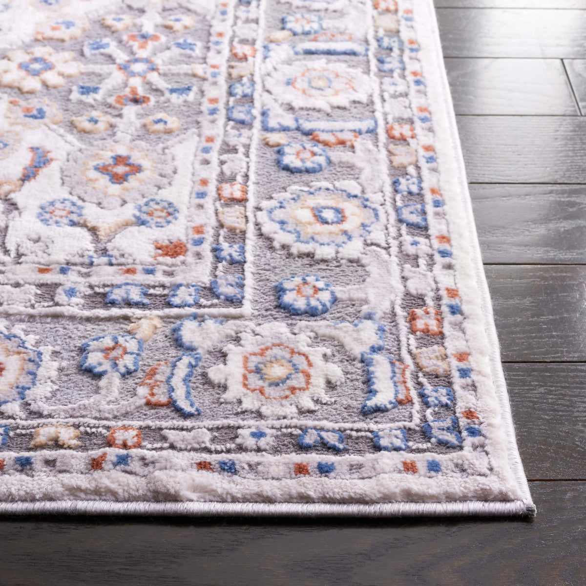 Grey Blue Rust 5 ft x 7 ft Area Rug V714