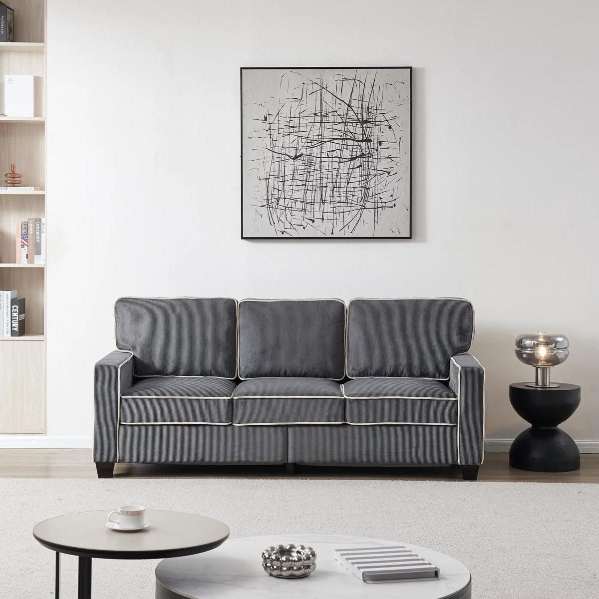 Dark Grey Corduroy Sofa with Storage W50894