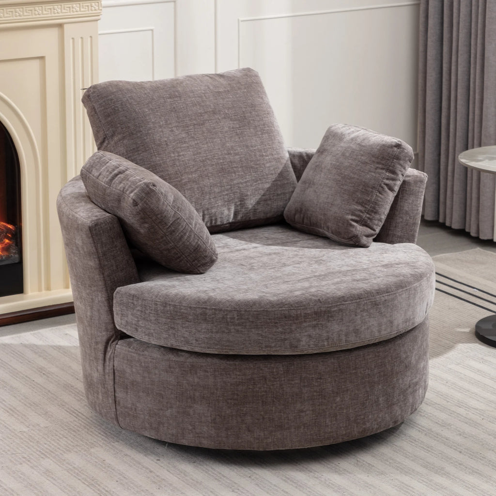 Oversized Round Swivel Accent Chair with 3 Pillows C471
