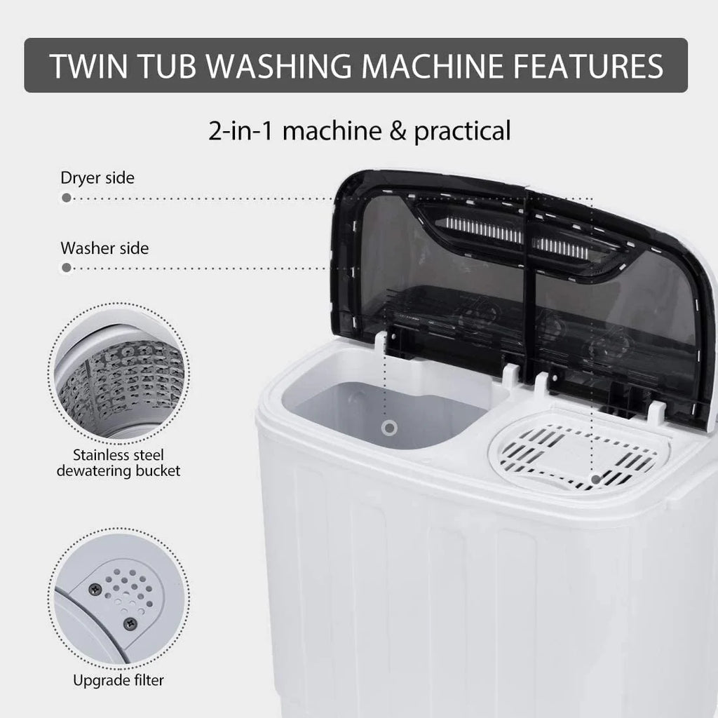 Portable Twin Tub Mini Laundry Washer and Spin Dryer Combo 13.5lbs L88078