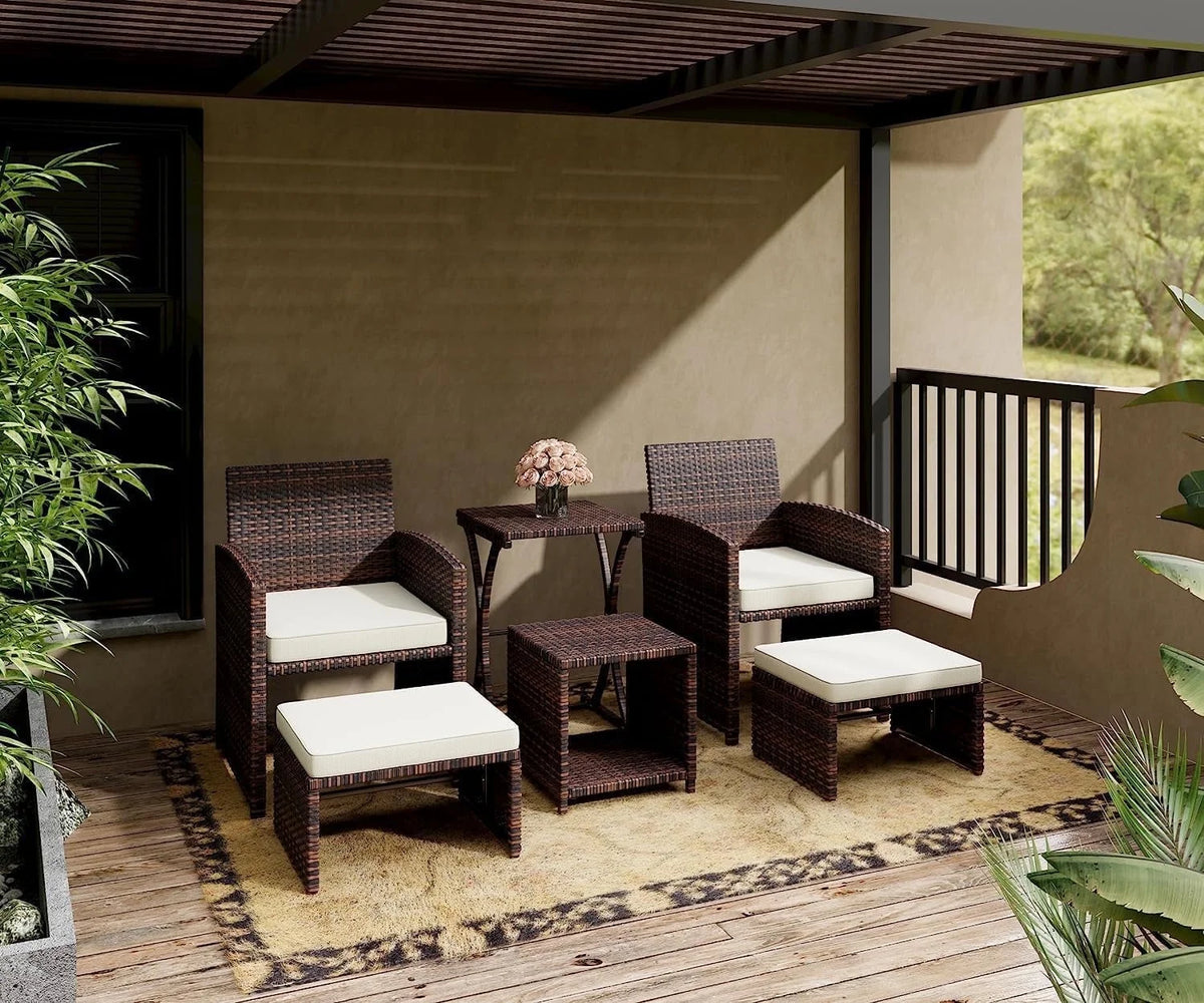 5 Piece PE Wicker Patio Conversation Set with Cushions W72658