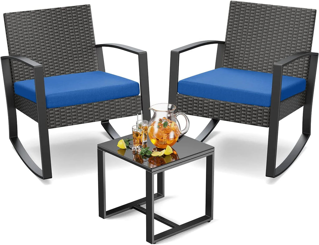 3-Piece Patio Wicker Chairs Set with Glass Coffee Table J63854
