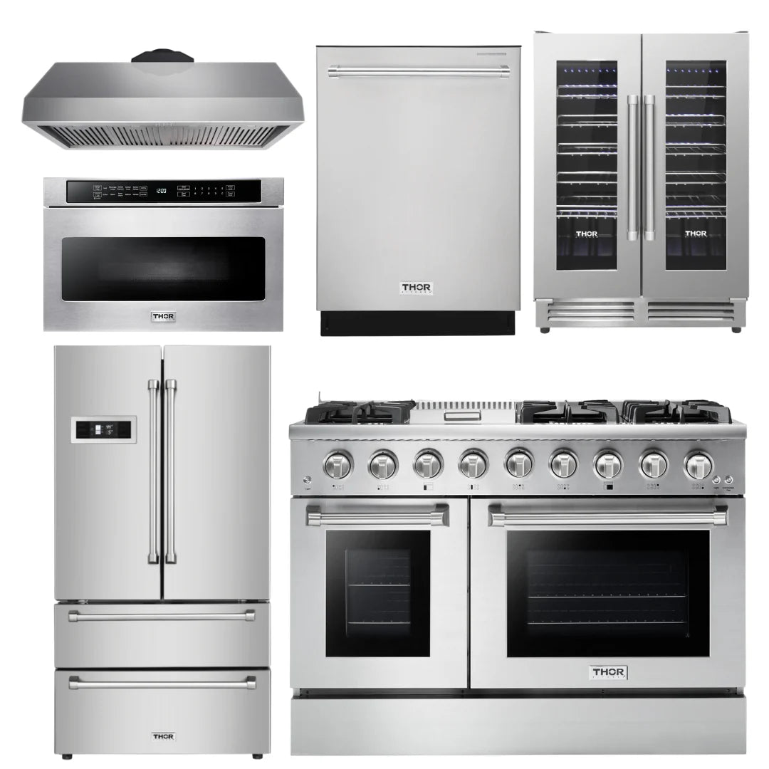 48 in. Gas Range, Range Hood, Refrigerator, Dishwasher, Microwave Drawer, Wine Cooler U5169