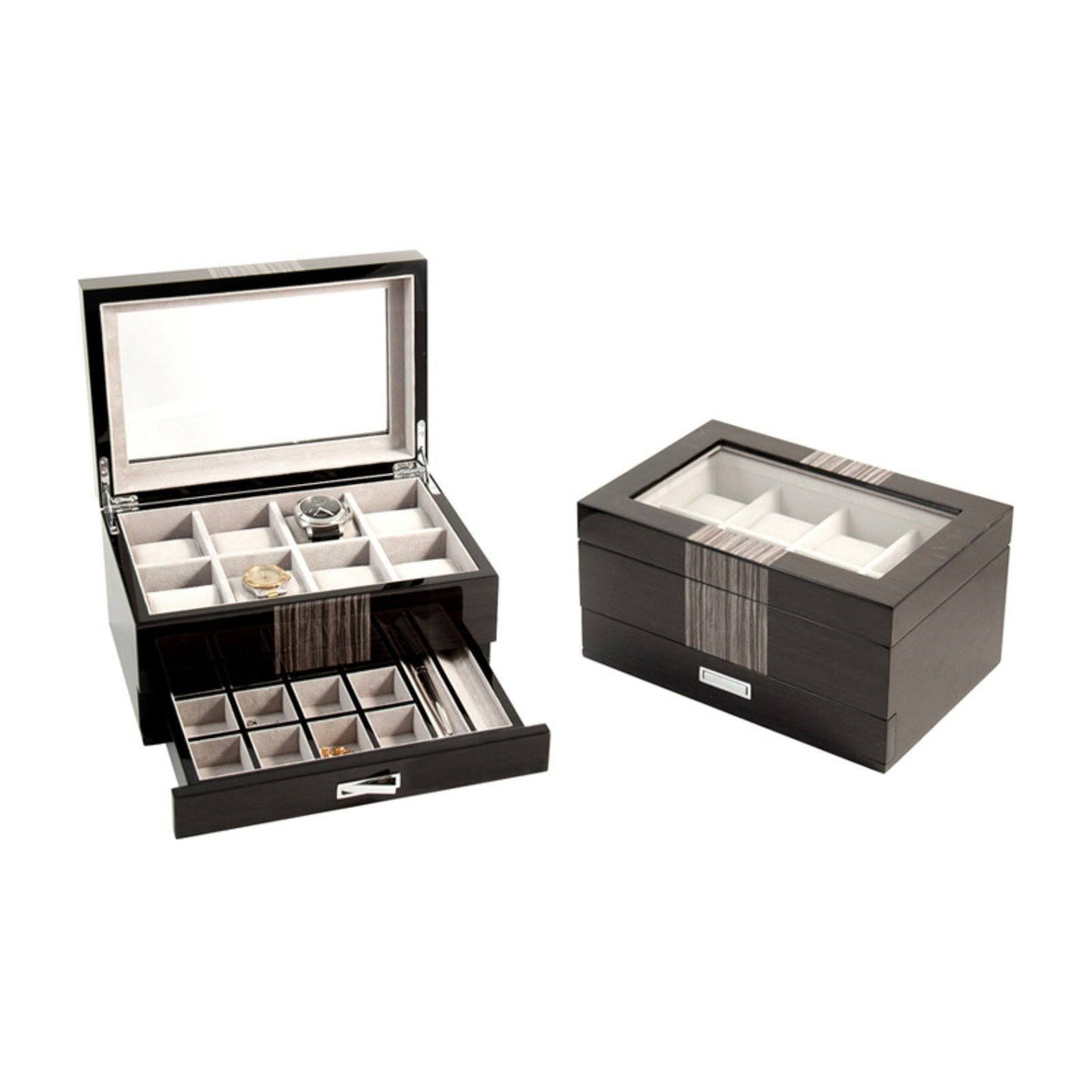 Lacquered Wenge Wood 8 Watch Box with Glass Top F15190