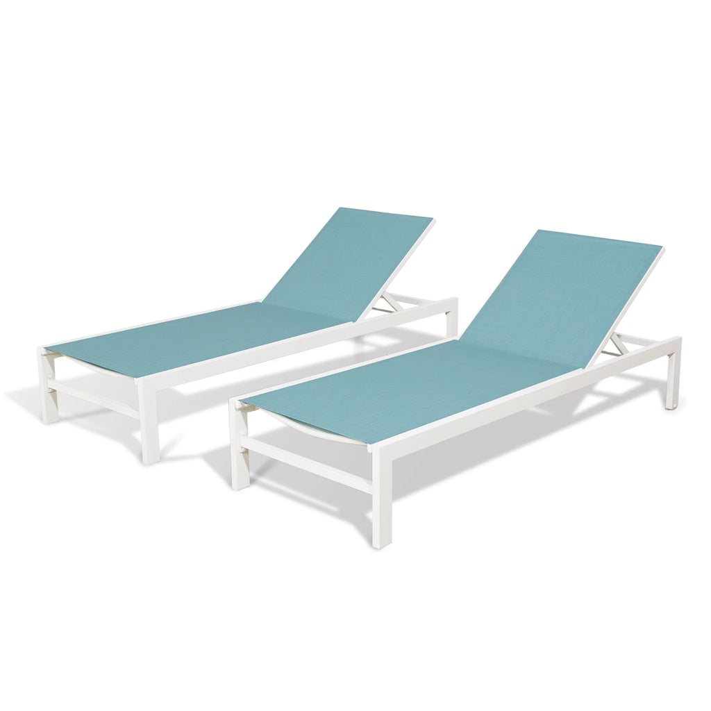 2 Pieces Outdoor Aluminum Chaise Lounge Chairs with Wheels K42436