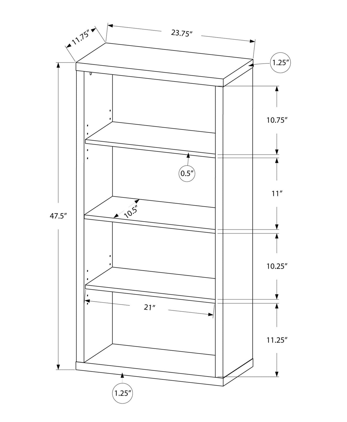 Black Grey Adjustable Shelves Bookcase O300