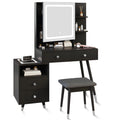 Black Dressing Table with Lighted Mirror, 4 Drawers and Stool W97092