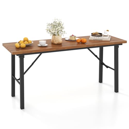 Foldable 59 Inches Narrow Outdoor Dining Table with Acacia Wood Top H668086