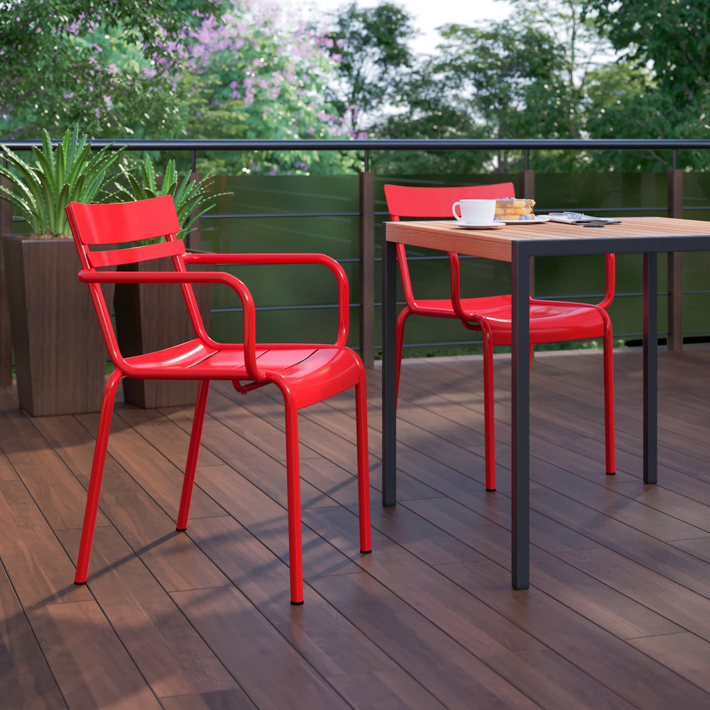 Red Steel Stackable Indoor-Outdoor Chair with Arms R442999