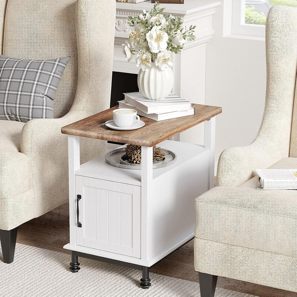 White Oak Nightstand with Storage Shelf and Cabinet P9387