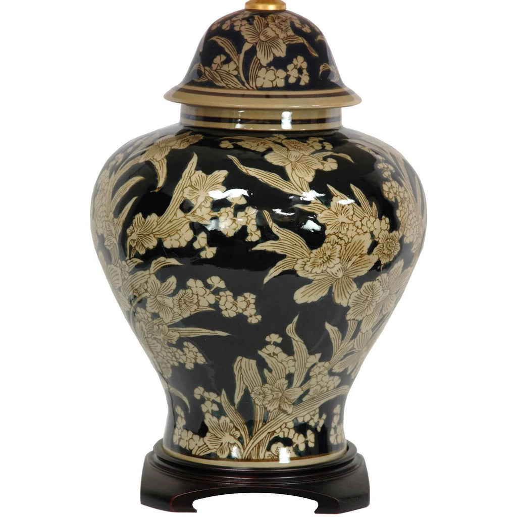 Black and Tan Floral Bouquet Vase Lamp W15703