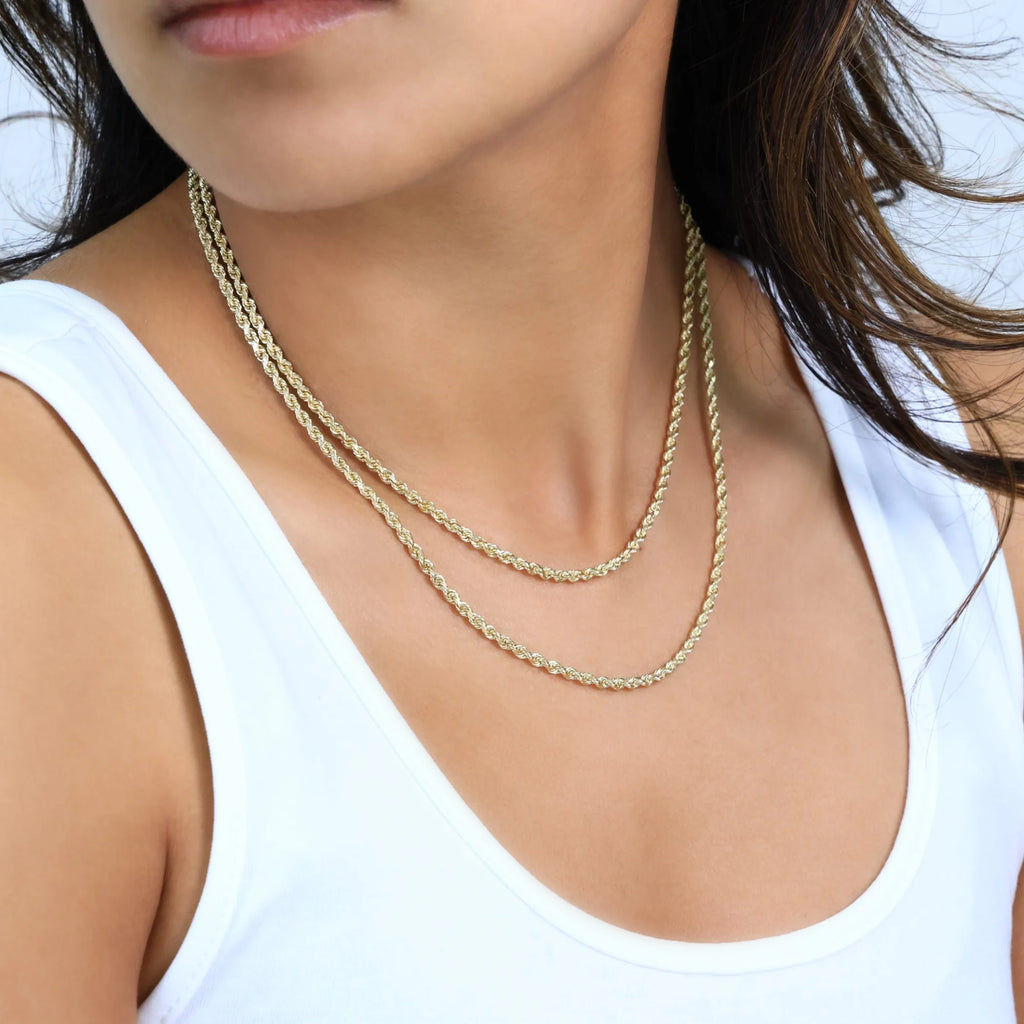 14k Yellow Gold 3mm Rope Chain Necklace Y450164
