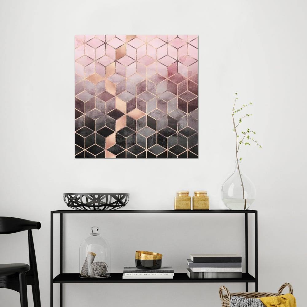 Pink Gray Cubes Wrapped Canvas E58740
