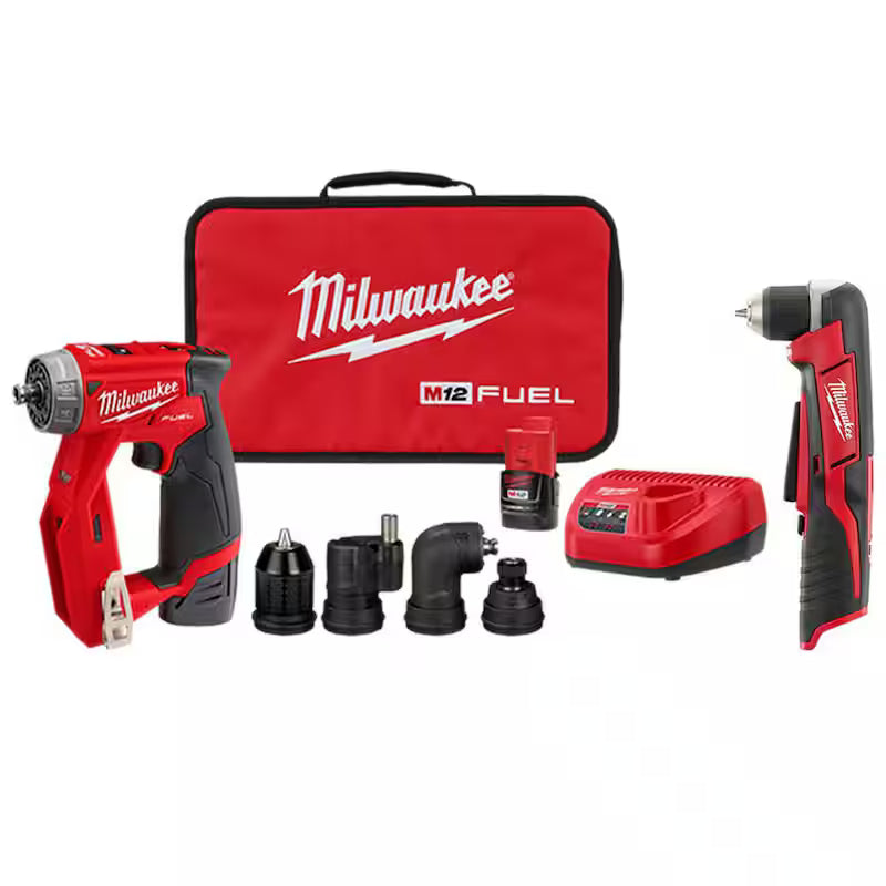 12V Lithium-Ion Brushless Cordless 4-in-1 Interchangeable 3/8 in. Drill Driver Kit with Right Angle Drill L46071