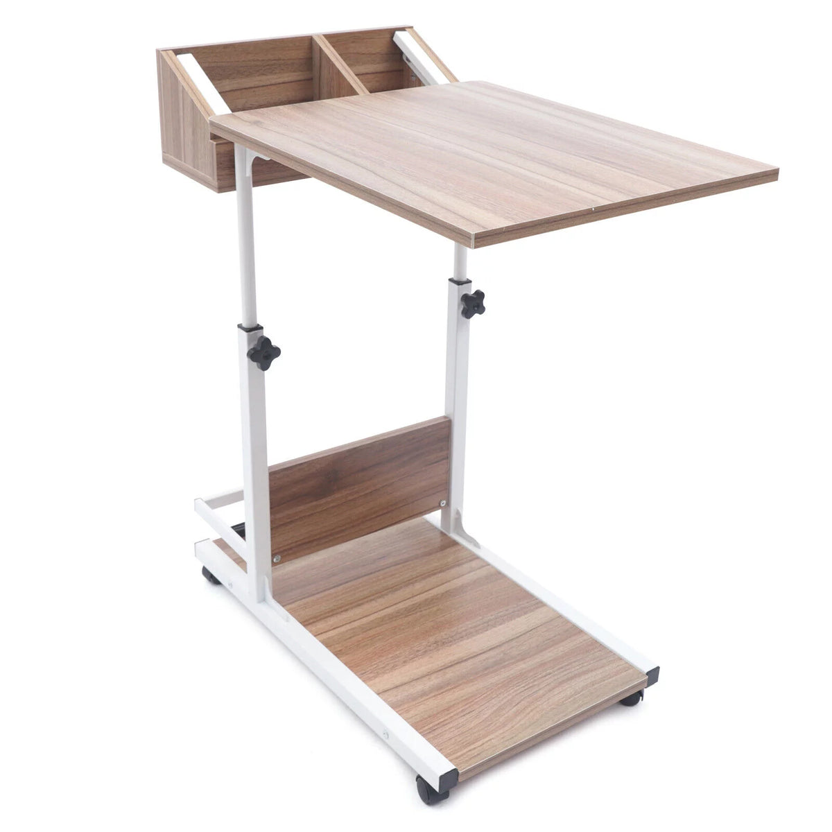 Wooden Bed Side Table with Storage and Wheels E96582