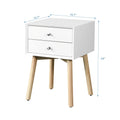 White Bedside Table with 2 Drawers and Rubber Wood Legs X594314