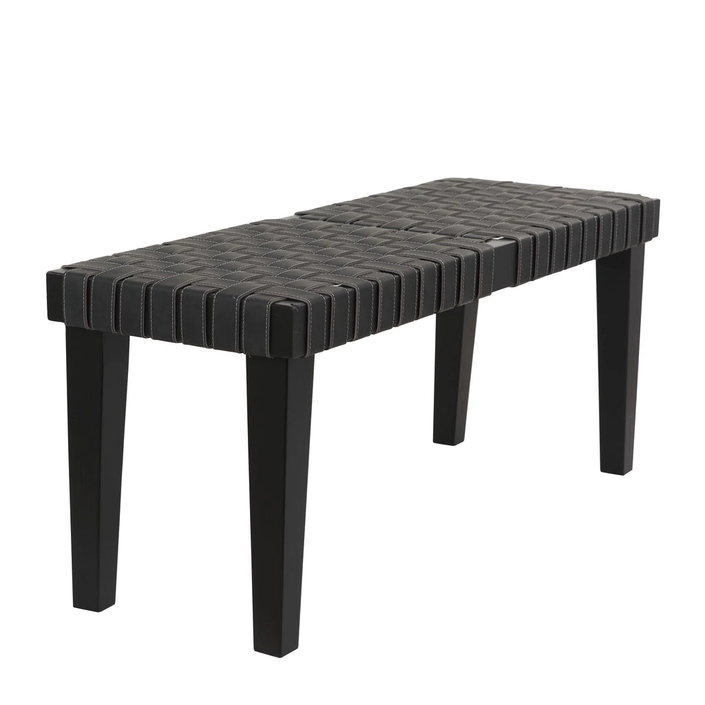 Black Wood Woven Bench K571