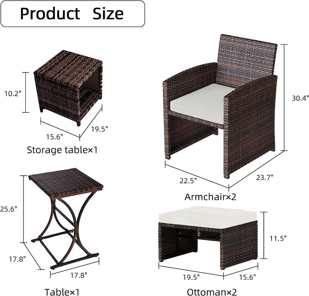 5 Piece PE Wicker Patio Conversation Set with Cushions W72658