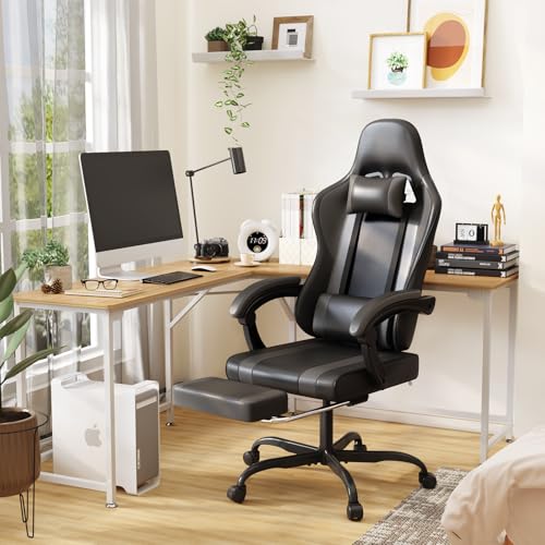 Black Red Gaming Chair with Footrest and Massage Lumbar Support V2961