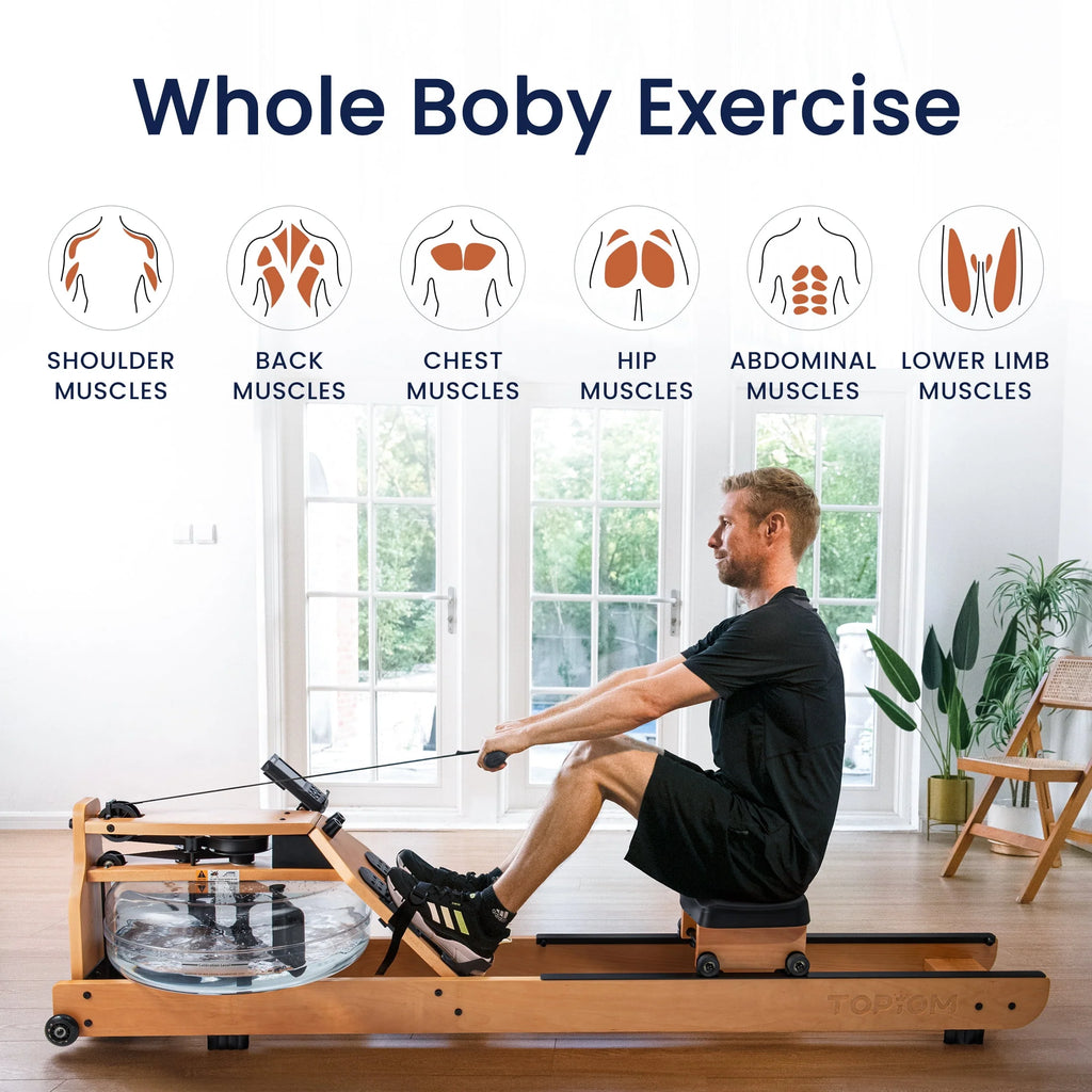 Water Rowing Machine with Performance Monitor Bluetooth 400 lbs Max Load X498