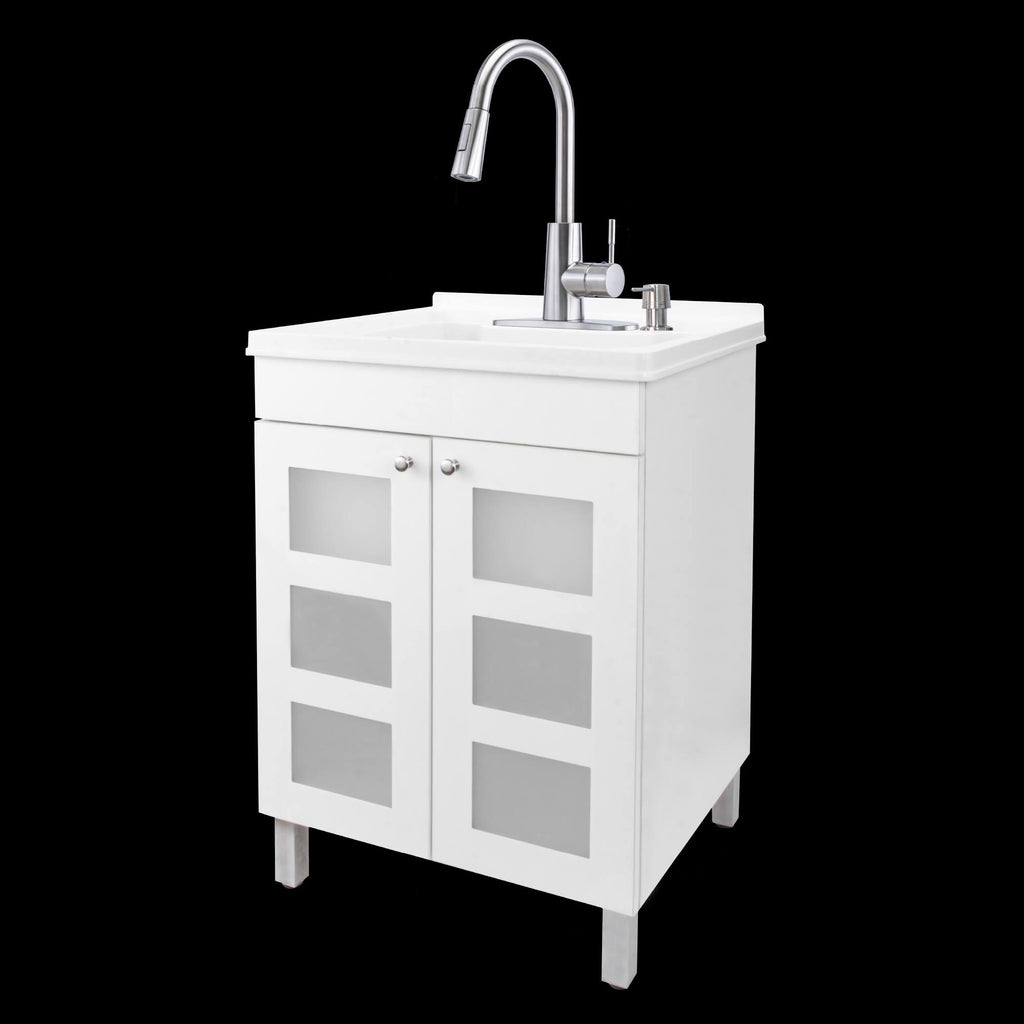 White Utility Sink with Cabinet and Pull-Down Faucet Z785906
