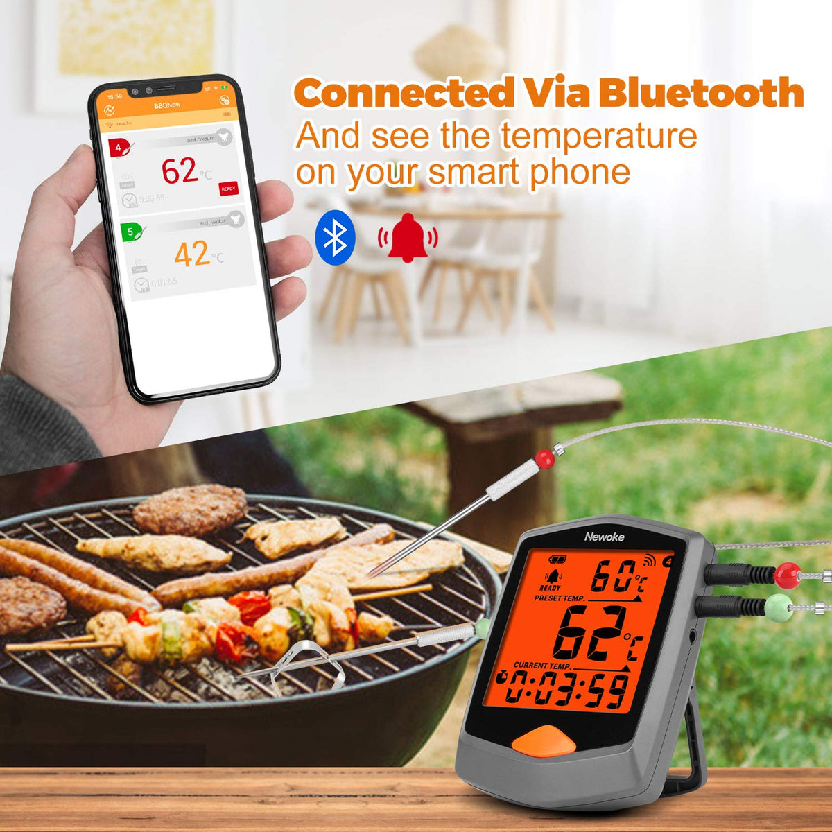 Digital Meat Thermometer with 2 Probes, 3.3 Inch LCD Display, Pack of 2 S3929