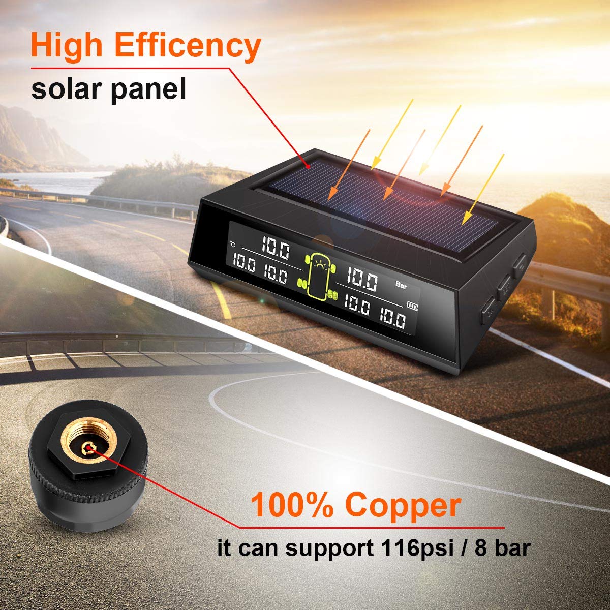 Tire Pressure Monitoring System with 6 Tire External Sensors H150600