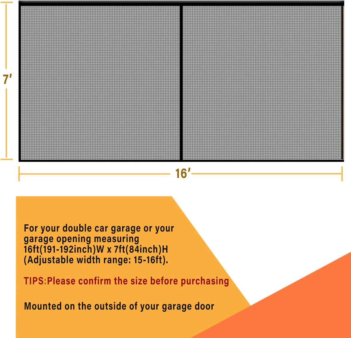 Magnetic Garage Door Screen 16x7FT Fiberglass Mesh J872855