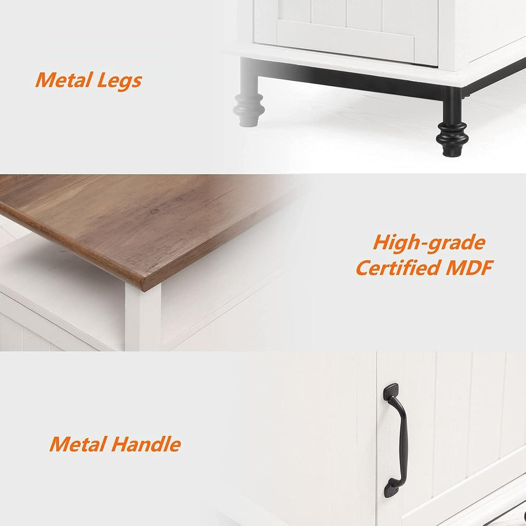 White Oak Nightstand with Storage Shelf and Cabinet P9387