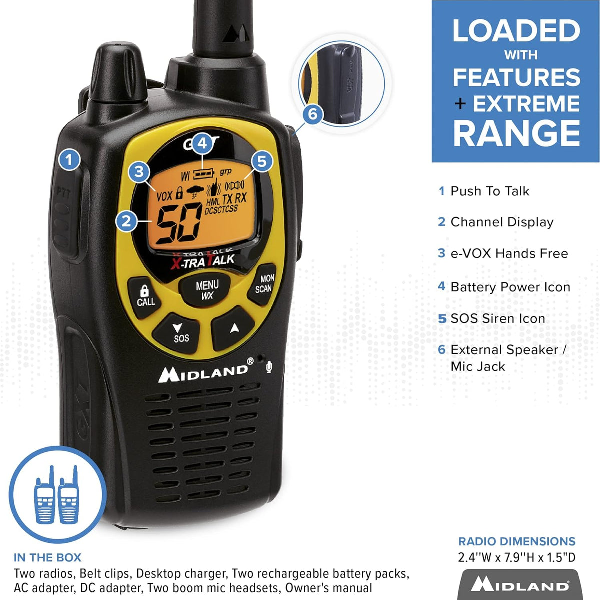 50 Channel Waterproof GMRS Two-Way Radio Black/Yellow Pair Pack R71273