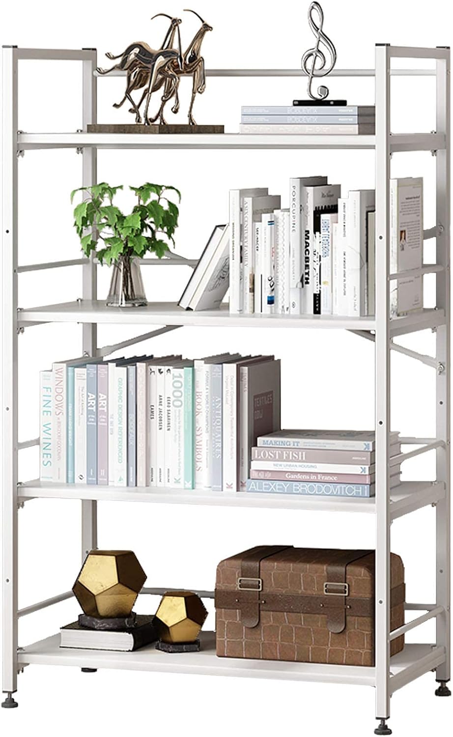 White 4 Tier Metal MDF Bookshelf Y19128