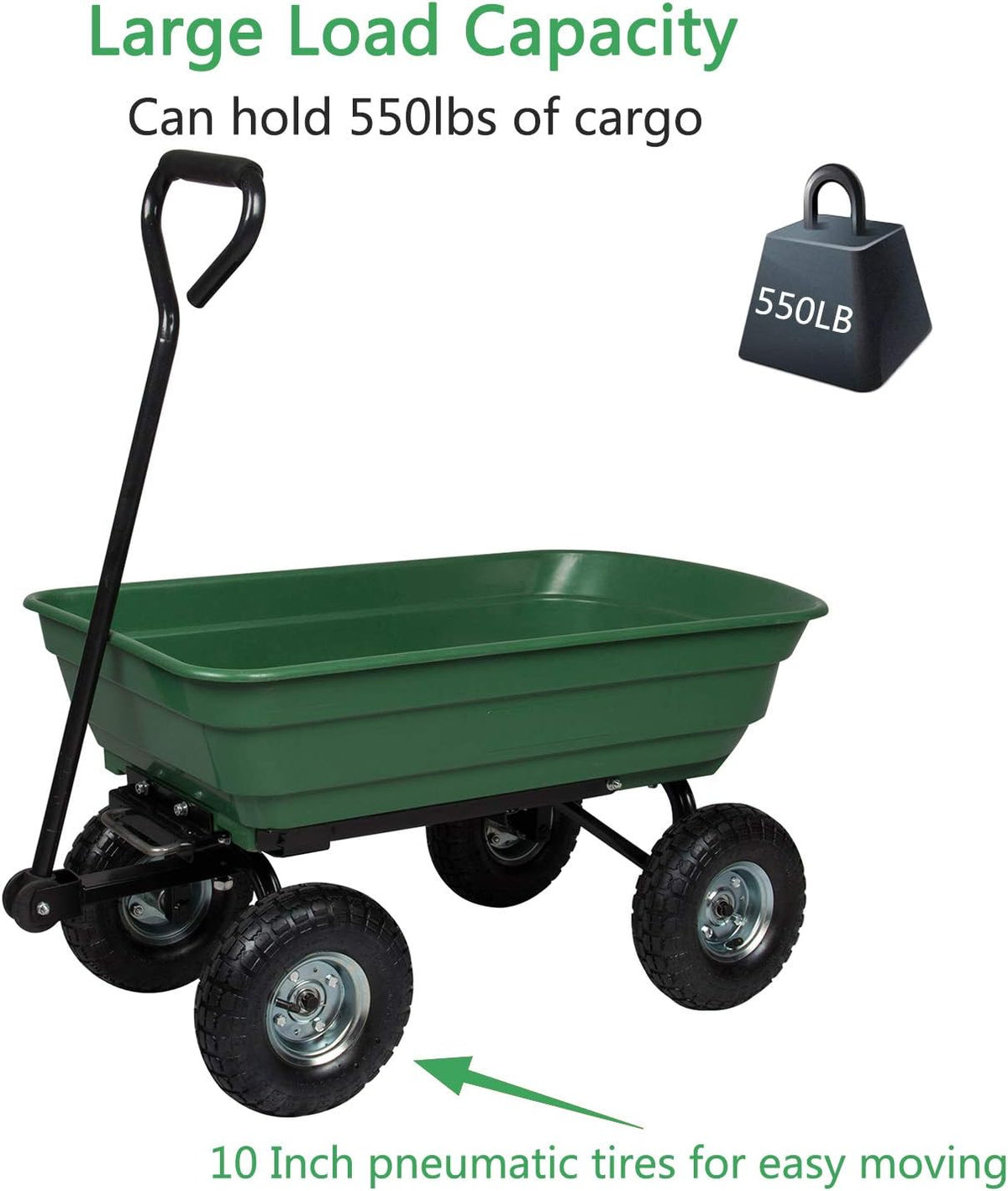 Garden Dump Cart Wagon with Steel Frame and Pneumatic Tires J9821