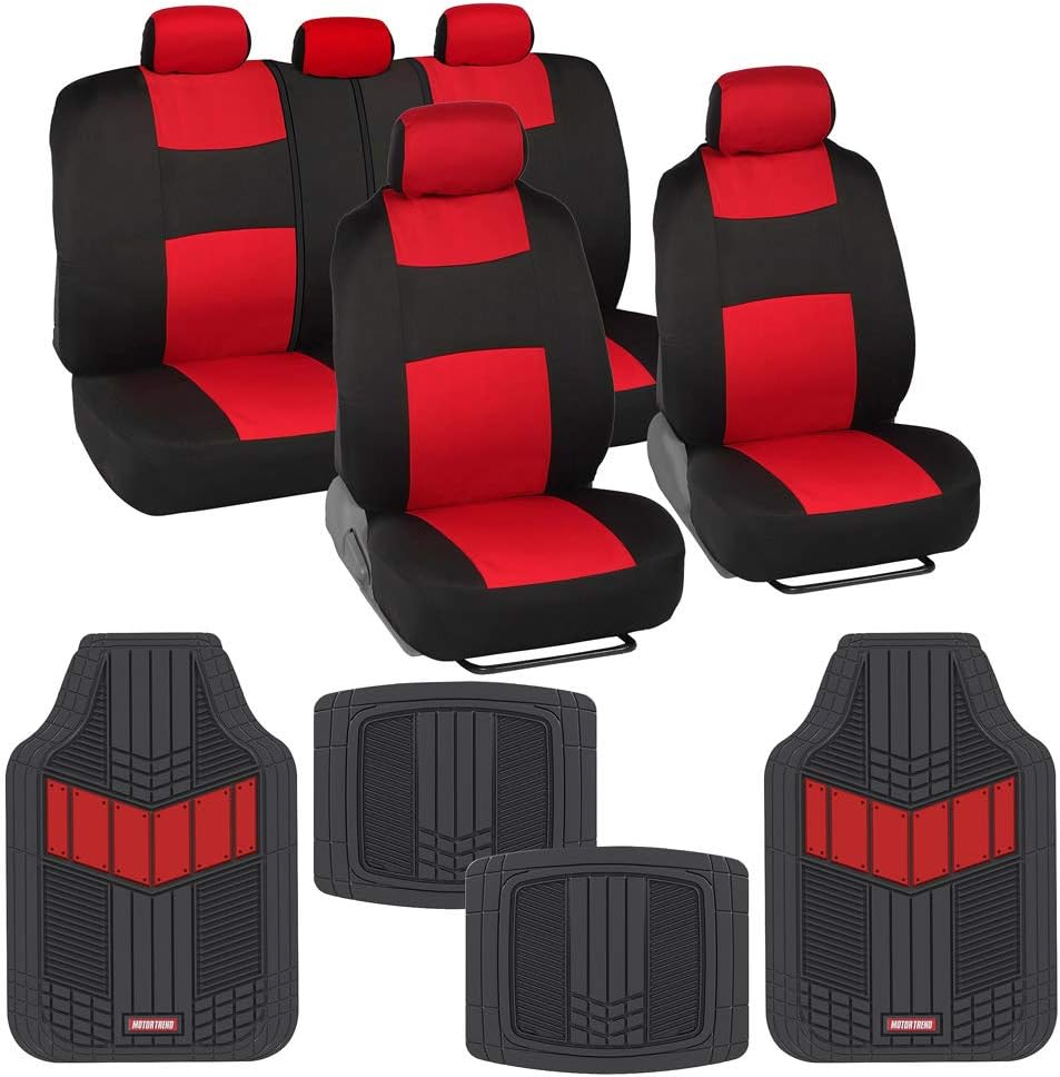 Two-Tone PolyPro Car Seat Covers Full Set with Rubber Car Floor Mats, Black & Blue H194