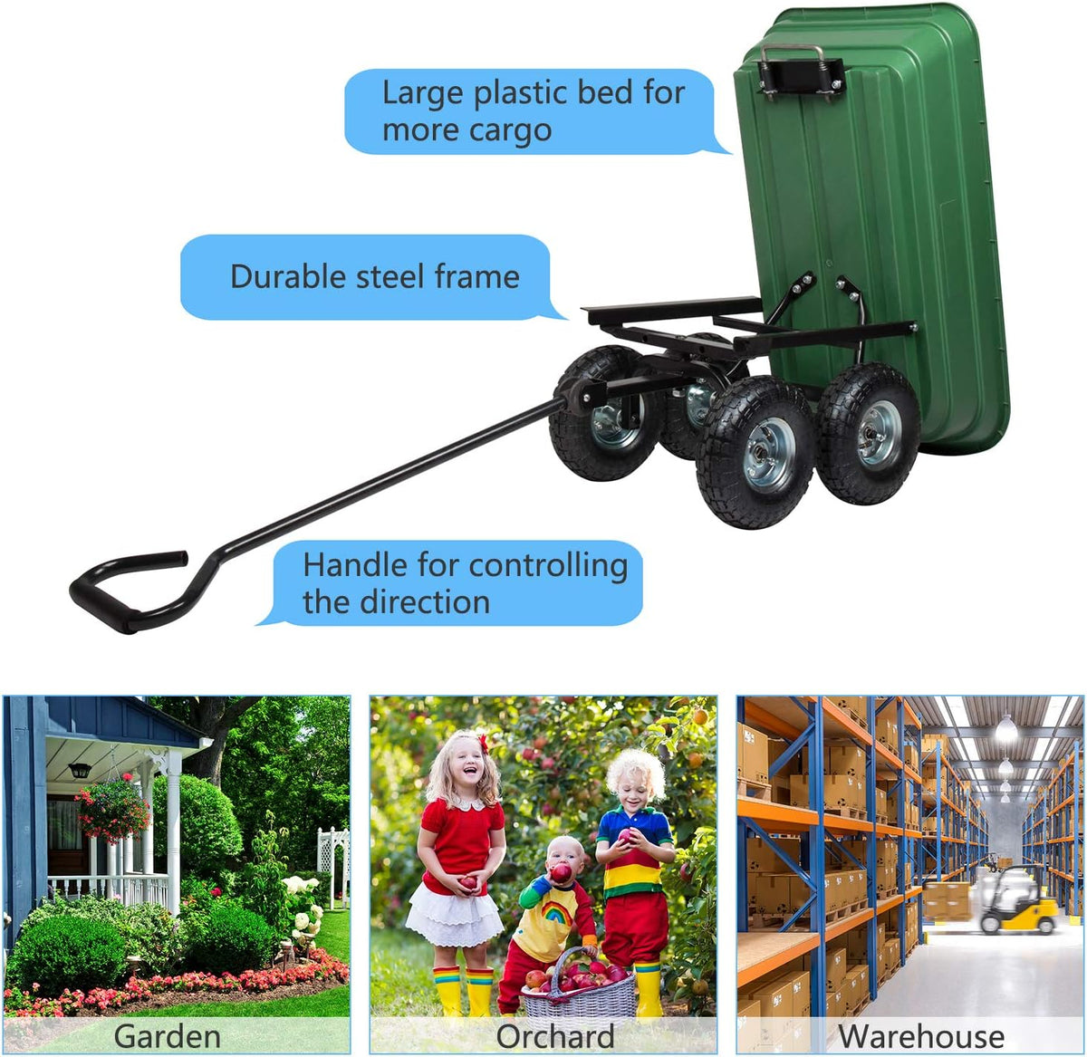Garden Dump Cart Wagon with Steel Frame and Pneumatic Tires J9821