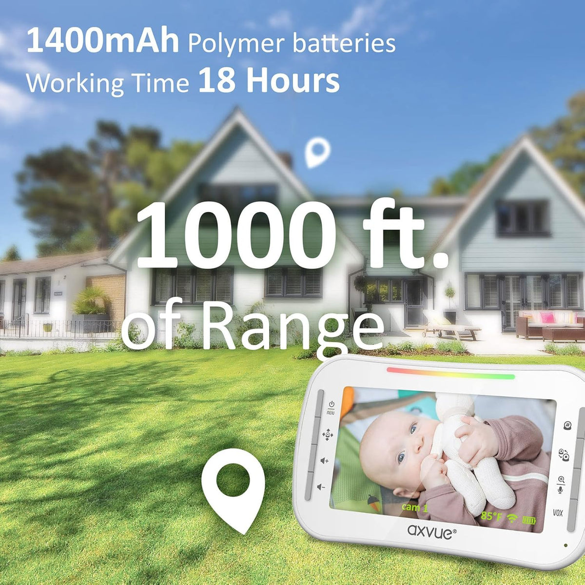 Video Baby Monitor with Pan-Tilt-Zoom Camera, 4.3'' Color LCD, Night Vision, Two Way Audio F742596